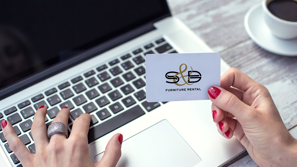 A Mockup of the new S&D furniture rental logo business card