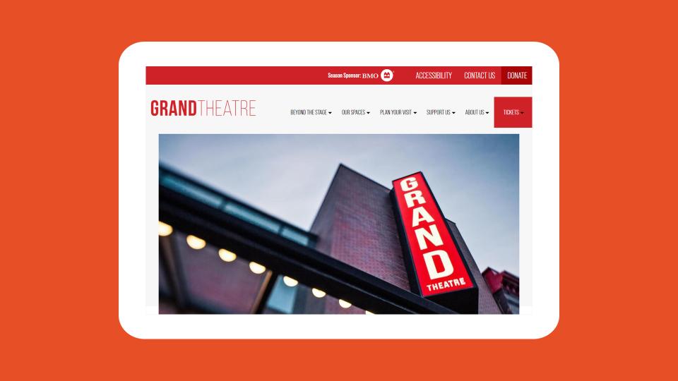 The Grand Theatre website on a tablet screen