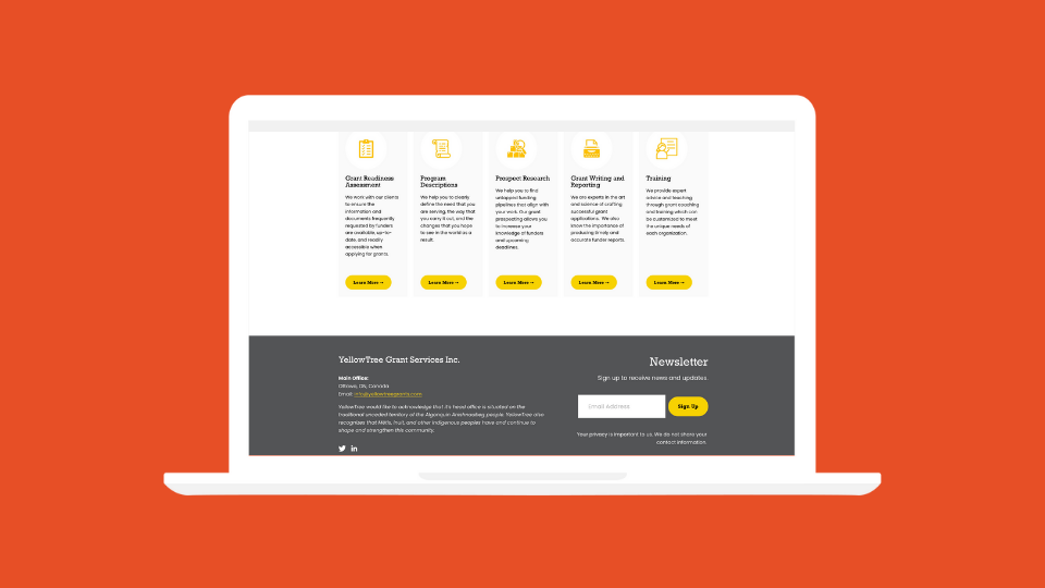 A laptop showcasing YellowTree's services on their new website