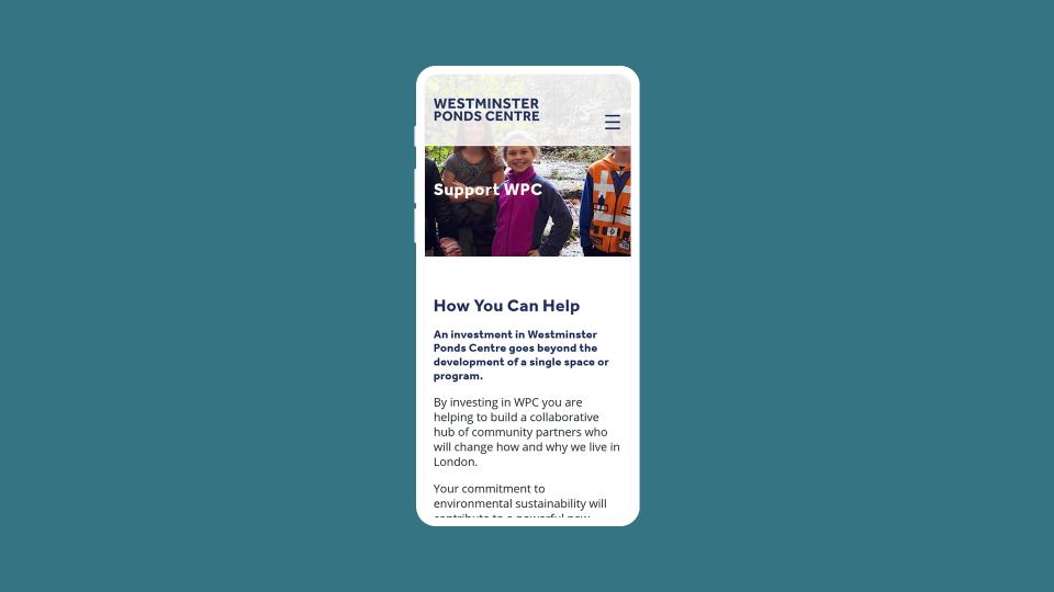 mobile view of westminster's support page from website