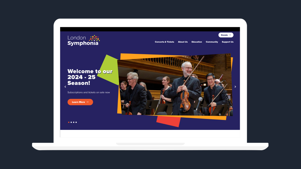 A laptop showcasing the new homepage of London Symphonia.