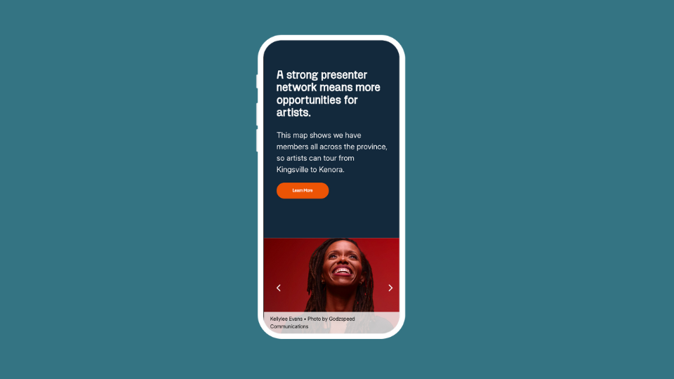 Ontario Presents website on mobile