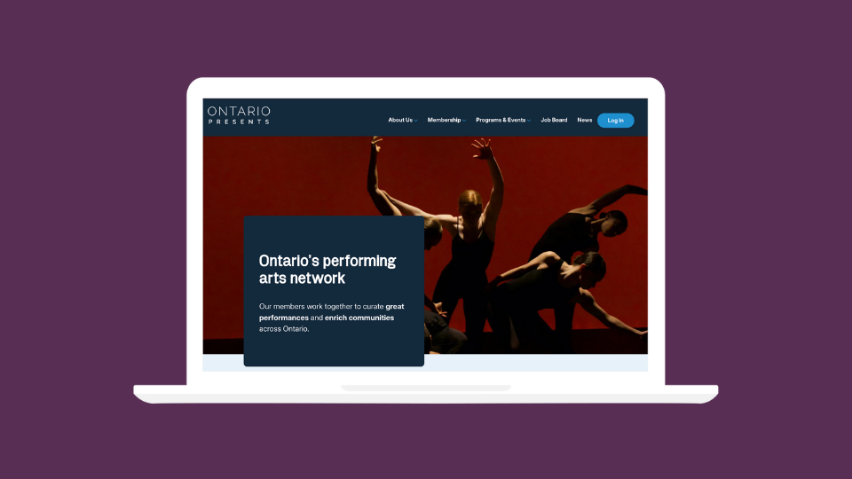 Ontario Presents website on laptop