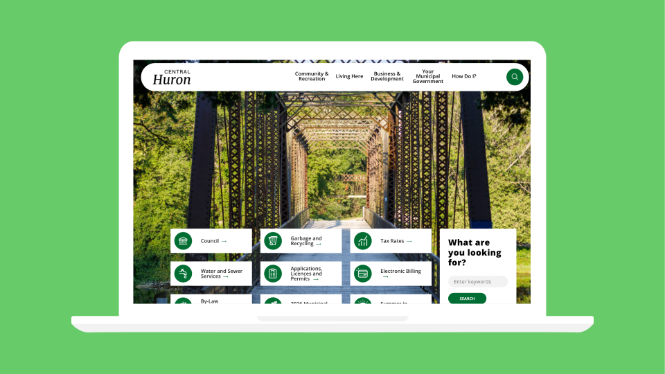 A laptop mock up of the Central Huron homepage