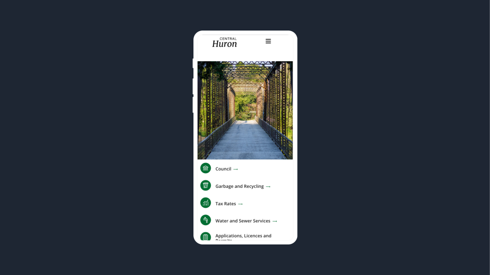 A phone mock up of the Central Huron homepage