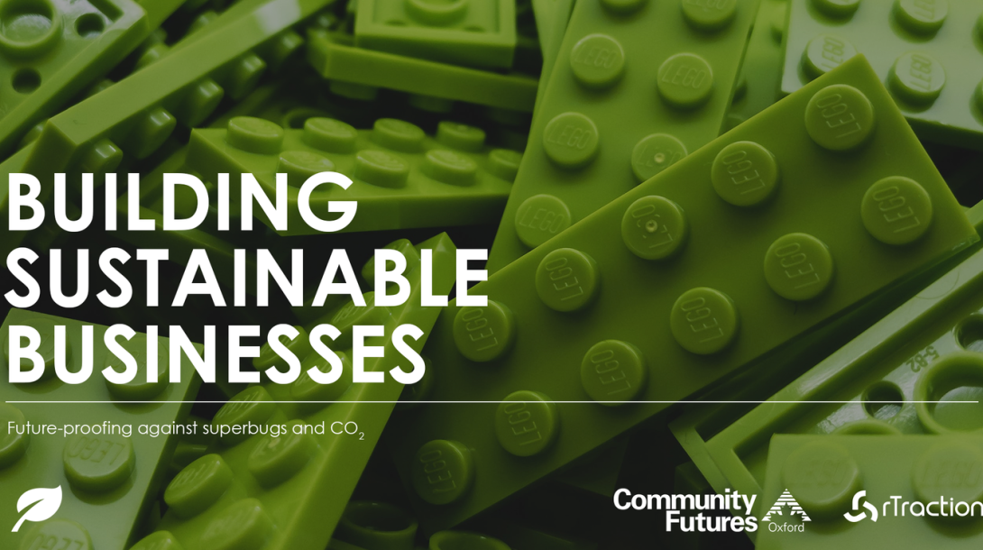 Cover page saying Building Sustainable Businesses with lego bricks in background