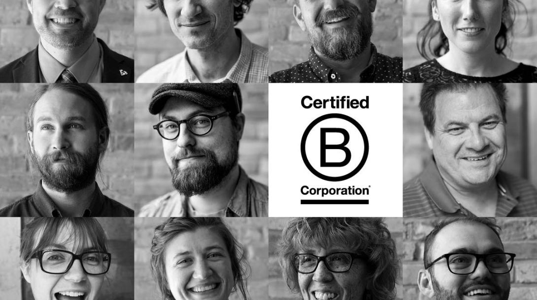 Collage of rTraction Staff with the B Corp logo