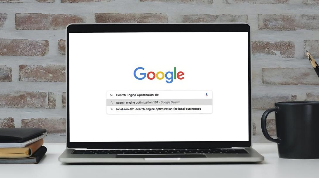 A MacBook with the google search engine page
