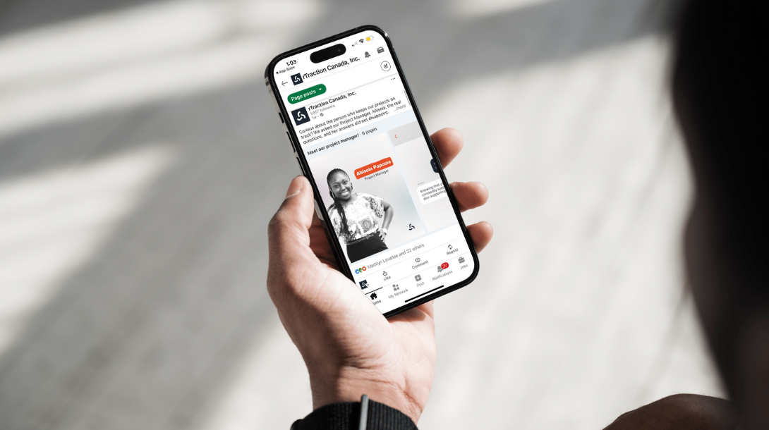 smartphone open to rTraction's LinkedIn page