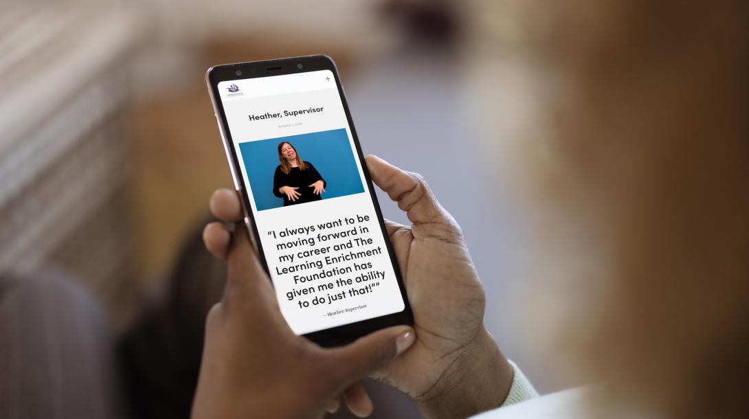 Learning Enrichment Foundation mini site on phone screen